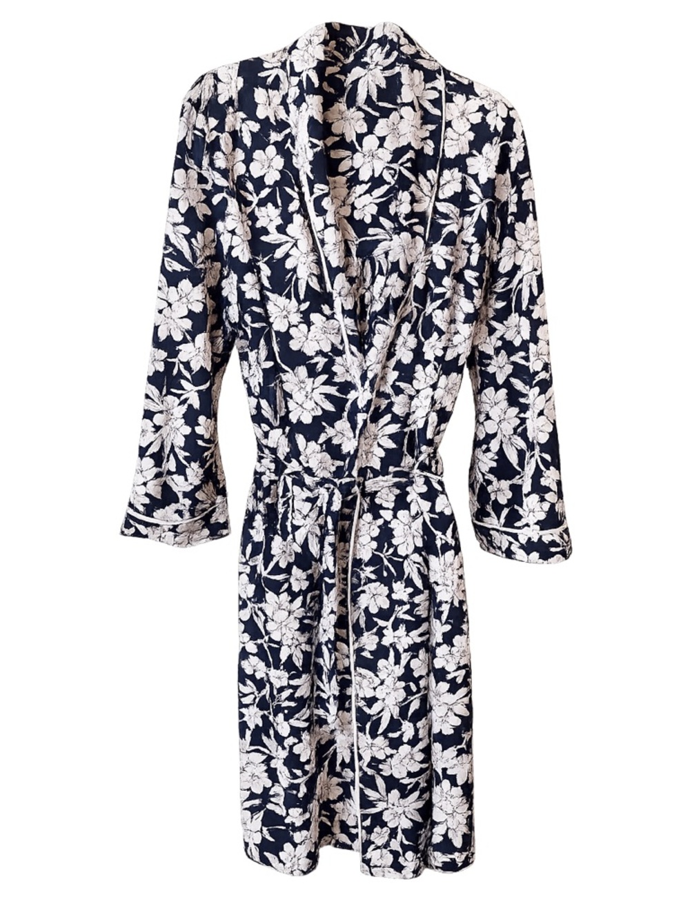 Ralph Lauren Navy and White Floral Wrap Robe